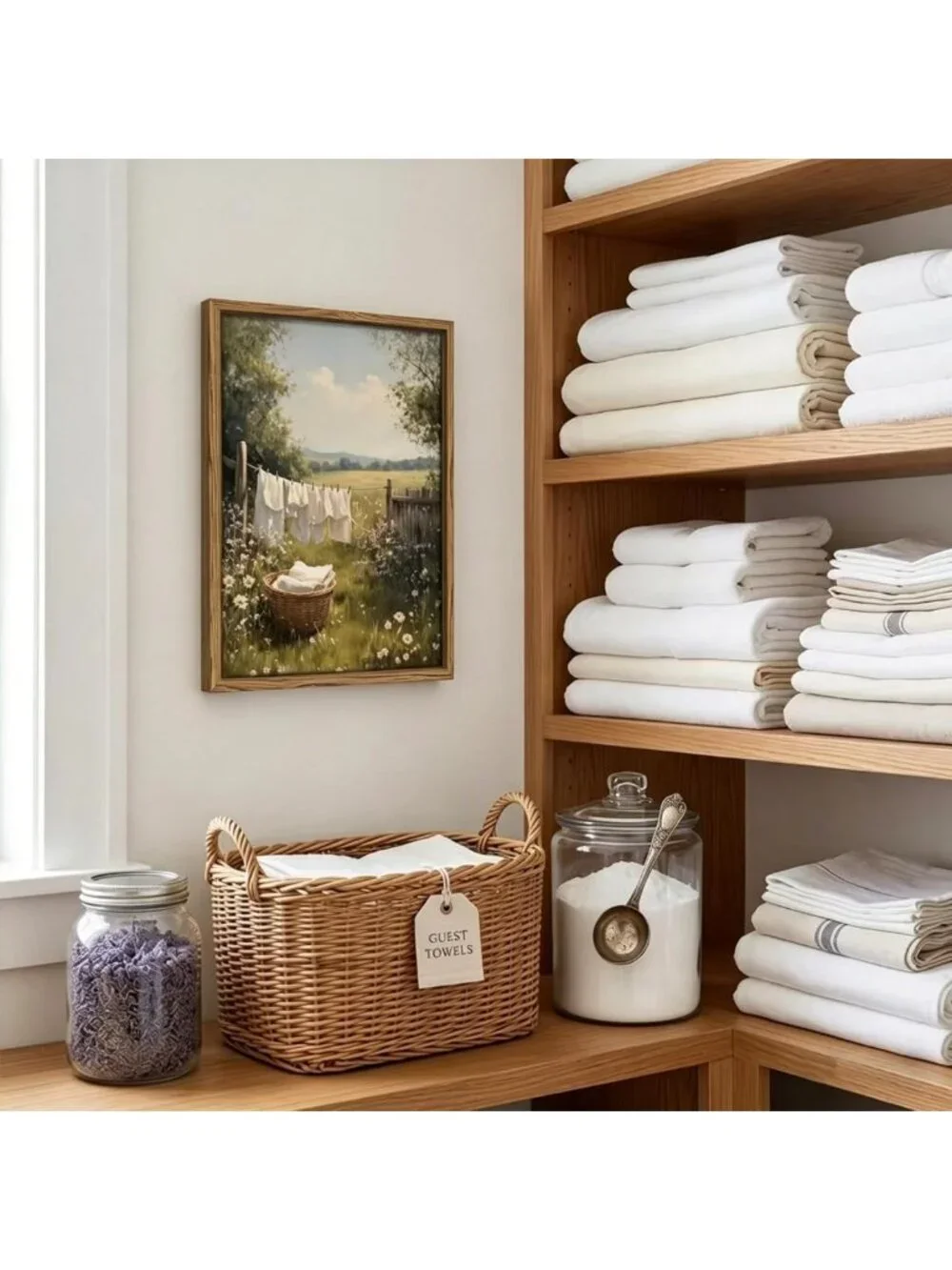 Rustic Laundry Room Wall Art - Clothesline Landscape Canvas Print Decor 12x16